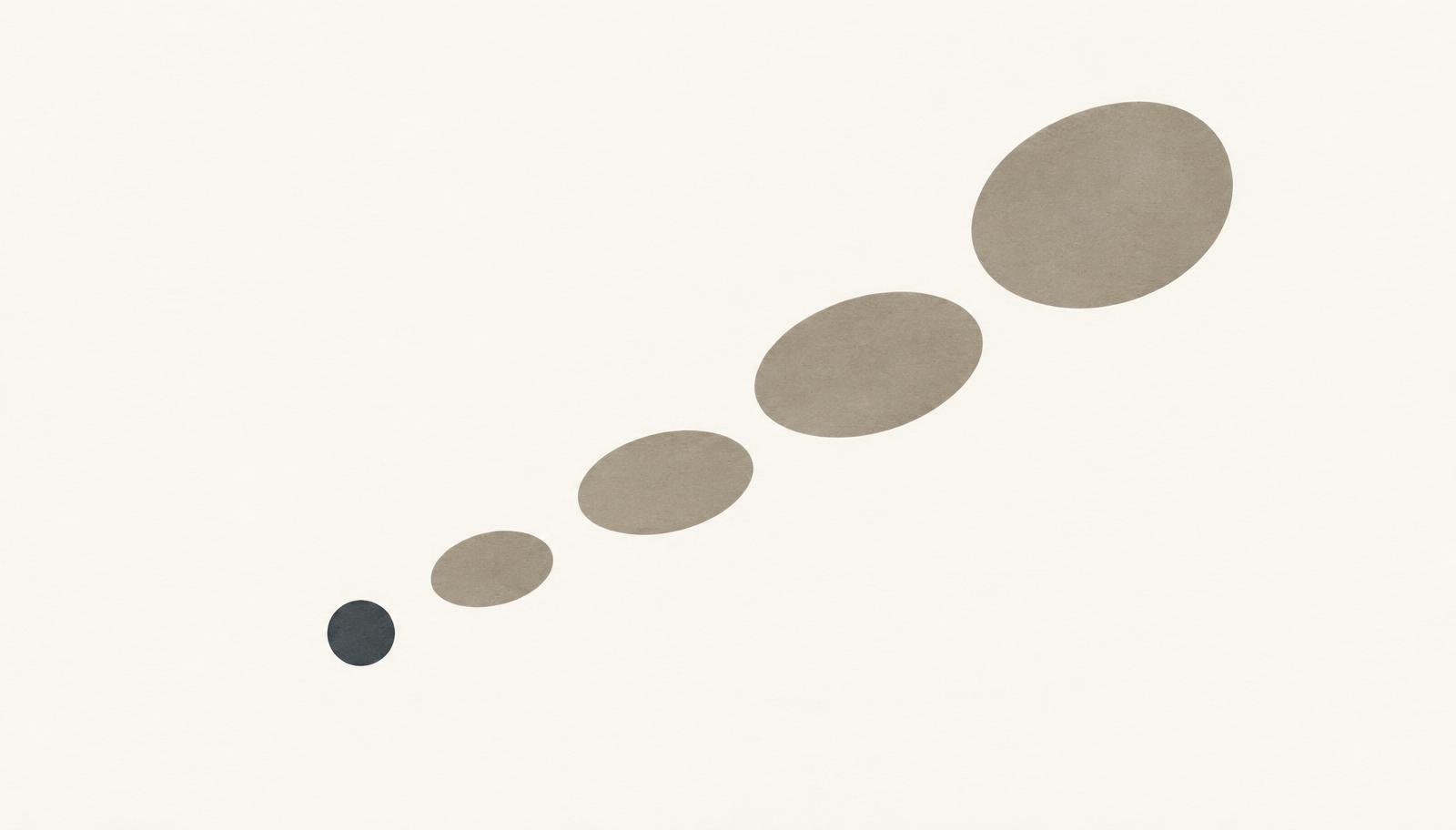 Abstract illustration of small stepping stones growing larger as they rise