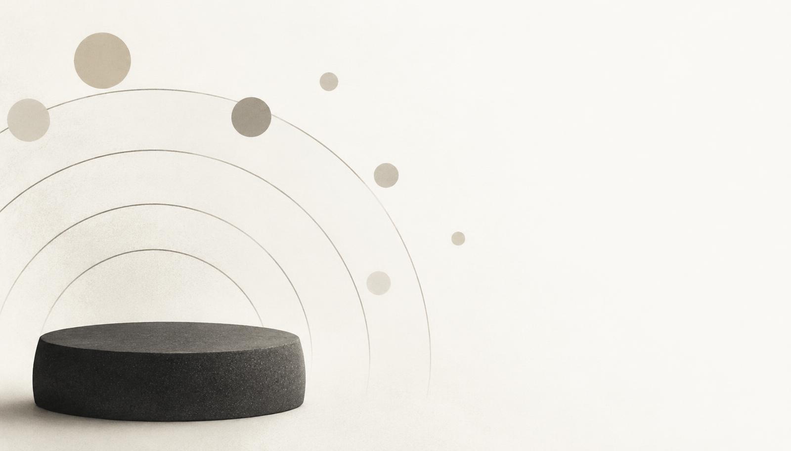 Abstract illustration of a stone releasing outward arcs of sound